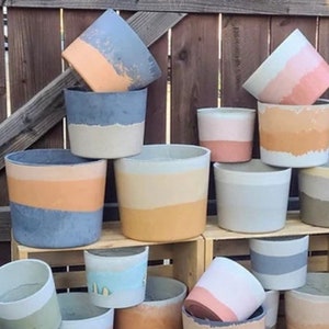 6 inch pot - concrete pot - rustic pot - boho pot - cast stone pot - planter pot - cylinder pot - round pot - pottery pot - planter pot