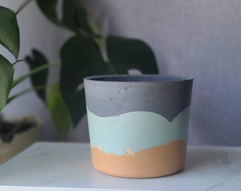 6 inch pot - cactus pot - turquoise pot - desert pot - southwestern pot - succulent pot - concrete pot - house plant pot - black pot - gift