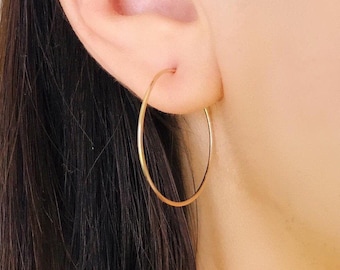 Silver Gold Hoops, Hoops By Hand, Solid 925 Sterling Silver Or 14 K Gold Filled Handmade Hoop Earrings, 25cm 35cm 50cm 65cm Huggie Hoops