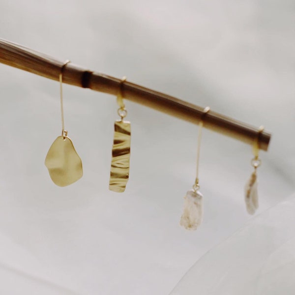 Irregular Gold Pearl Earrings - Statement Asymmetric Earrings - Wearable Art - Stylish Minimal Earrings - Pearl Drop Dangle - Single Earring