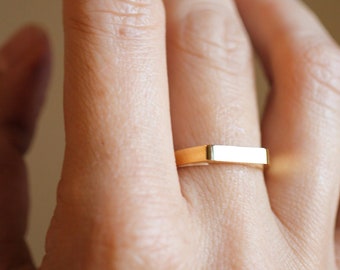 Horizontale streep gouden ring, roestvrijstalen platte ring, minimalistische streepring