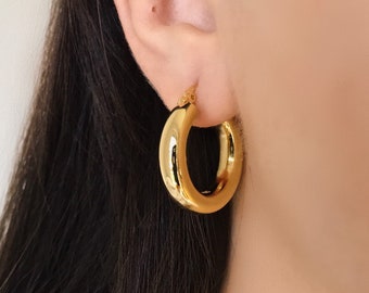 Chunky Hoops, Thick Hoops, Thick Huggie Hoops, Chunky Tube Hoops, Waterproof