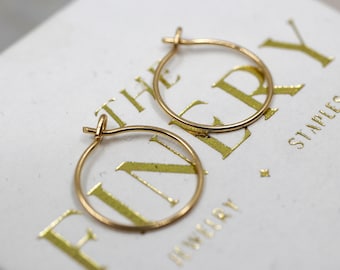 14k Gold Filled or 925 Sterling Silver Handmade Hoop Earrings, Dainty Huggie Hoops, 10mm Gold Hoops, 12mm Hoops