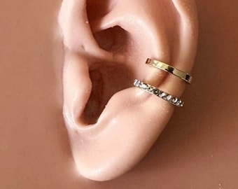 Double Ear Cuff, Dainty Ear Cuff Gold, Cz Ear Cuff With Crystals, Golden Minimal Ear Cuff, No piercing conch ear cuff gold, no piercing