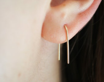 Arc Threader Earrings, 14 k Gold Fill or Sterling Silver Threader Earrings, Thin Wire Threader, Arc Dangle, Horseshoe Earrings