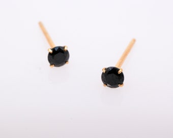 3mm black spinel stud earrings, micro studs, everyday earrings, dainty gift, august birthstone earrings, virgo gift