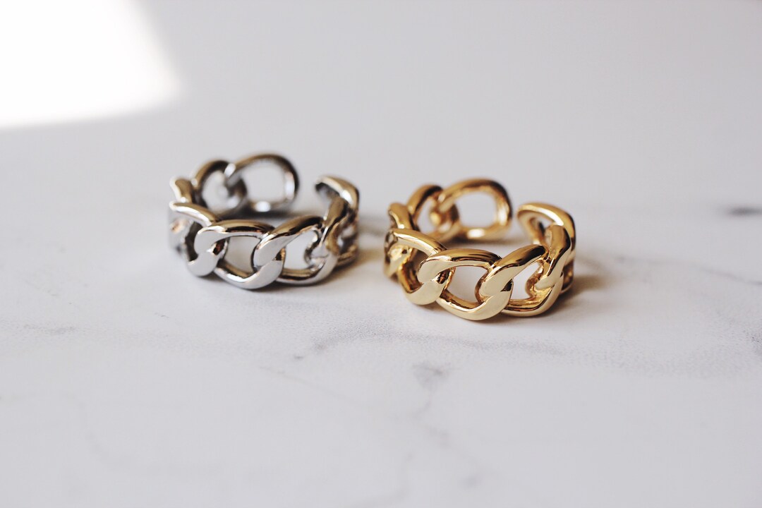 Thick Chain Ring, Chain Link Ring, Statement Chain Ring, Midi Ring ...