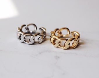 Thick Chain Ring, 925 Sterling Silver Gold Coloured Or Silver Chain Link Ring, Statement Chain Ring, Midi Ring, Chunky Curbchain Ring