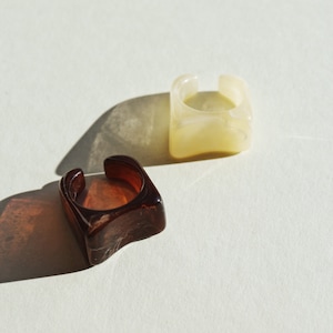 Open Plastic Rings, Chunky Resin Rings, Thick Acrylic Rings, Y2K Brown And Ivory Acryl Rings Beige Resin Ring