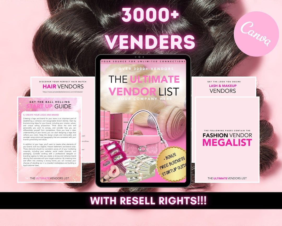 Vendor List, Digital Template, Hair Vendor, Lash Vendor, Makeup Vendor
