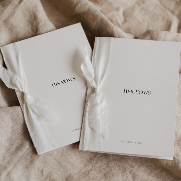 Modern VOW BOOKS on luxury paper with silk Habotai ribbon, Classic vow booklets, SET of 2, Chic his&hers vows, Minimal and elegant wedding