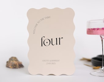 WAVY TABLE NUMBER, Modern and minimal personalised wave table small signage, Wedding party decor, Wave rim, Scalloped edges, Size 14cmx20cm