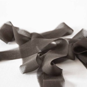 Silk Chiffon Ribbon 2.5cm Width / Extra Light Bias Cut Silk Ribbon / DHG /  100% Silk Chiffon Ribbon / Color: SHABBY GREY 