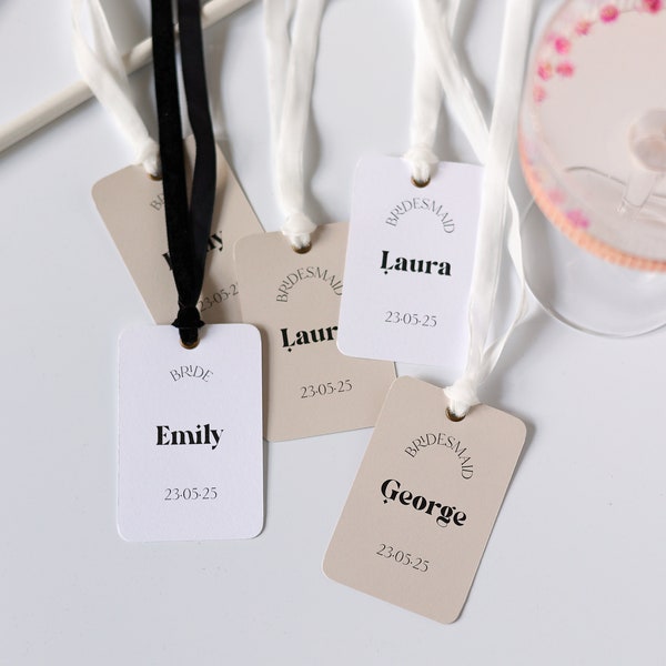 Personalised RECTANGLE HANGER TAGS for wedding day, Printed rectangular tags, Bride simple hanger tag, Bridesmaid hanger tag, Bridal party