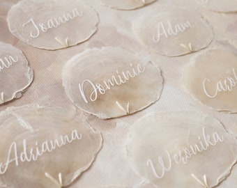 CAPIZ SEASHELLS personalised place cards, REAL seashells from Philippines, Shells with names, Beach destination wedding, Thank you favours