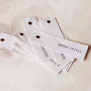 FABRIC place cards printed on NATURAL COTTON material, Personalised textile place name tag, Cloth place settings, Minimal and simple wedding image 7