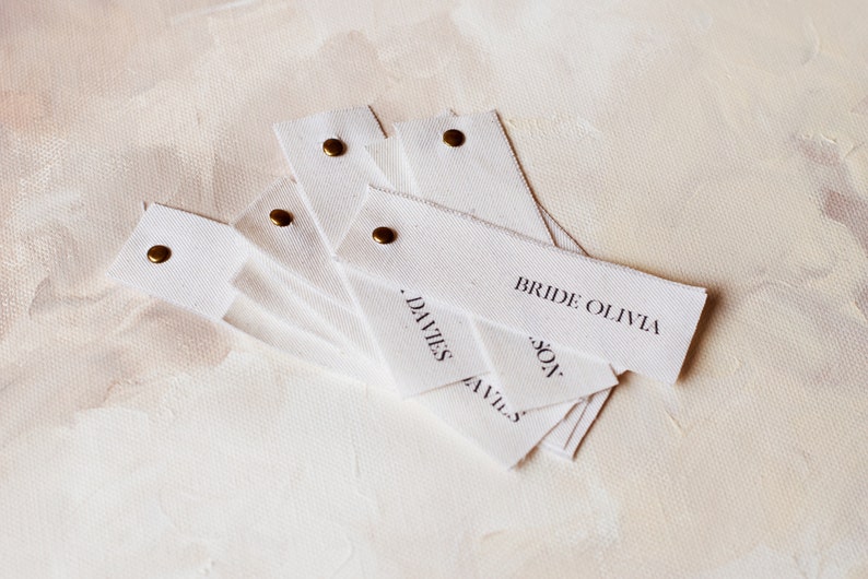 FABRIC place cards printed on NATURAL COTTON material, Personalised textile place name tag, Cloth place settings, Minimal and simple wedding image 7