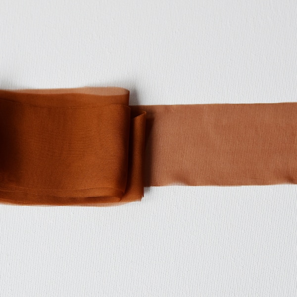 BURNT ORANGE - Silky chiffon RIBBON perfect for bridal bouquets, Fall wedding, Rust autumn wedding, Rustic boho terracotta wedding, Cinnamon