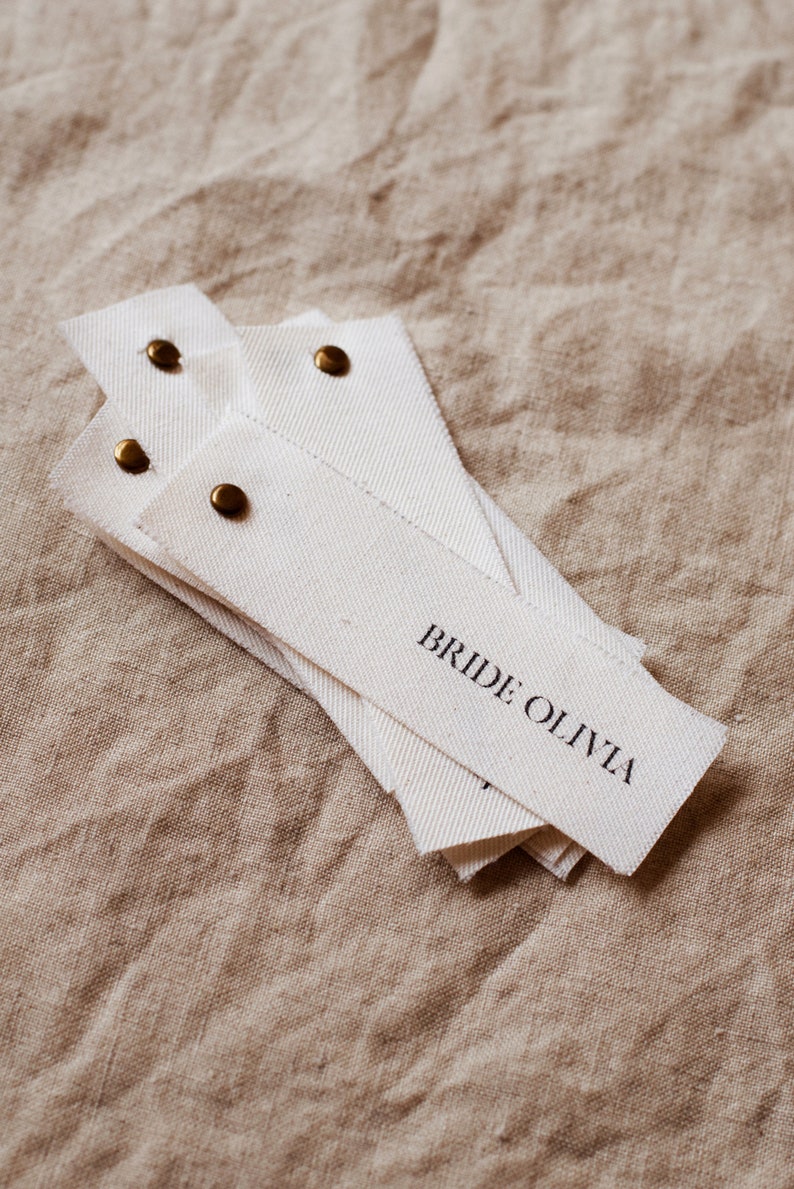 FABRIC place cards printed on NATURAL COTTON material, Personalised textile place name tag, Cloth place settings, Minimal and simple wedding image 1