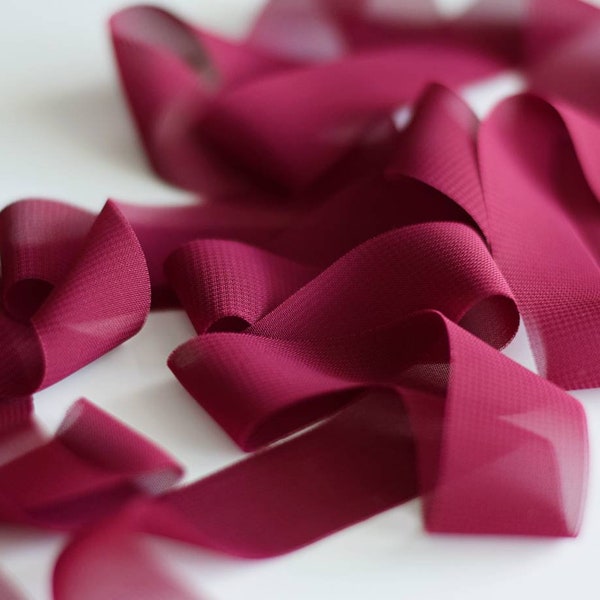 MULBERRY - Chiffon RIBBON perfect for bridal bouquet, flowers and wedding stationery, Summer wedding, Cerise, Bright pink, Magenta, Amaranth