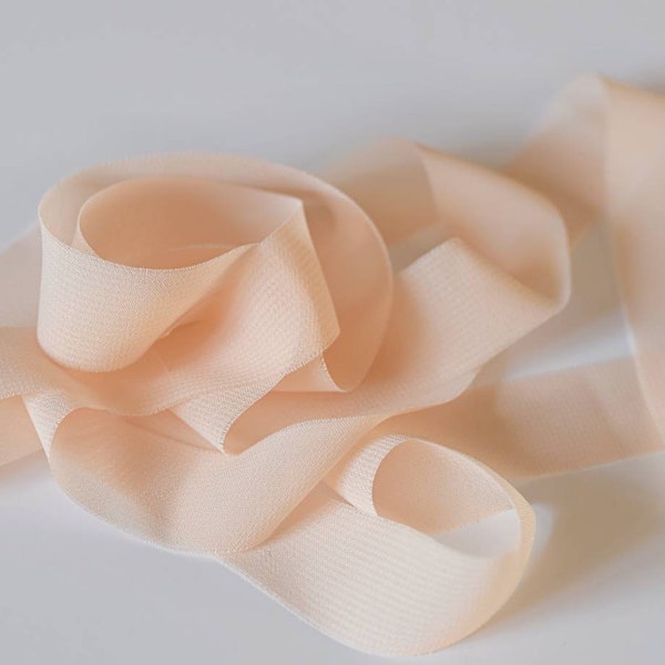 PASTEL PEACH - Chiffon RIBBON perfect for bridal bouquets and flowers, Nectarine, Apricot shade, Light orange, Melon colour, Pale coral