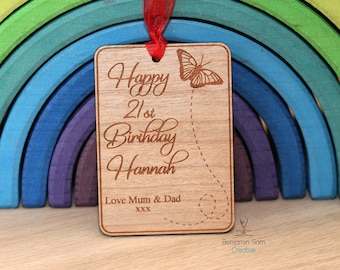 Personalised butterfly Wooden birthday gift tags, 18th Birthday present label ,21st Birthday present,Engraved keepsakes - Butterfly gift tag