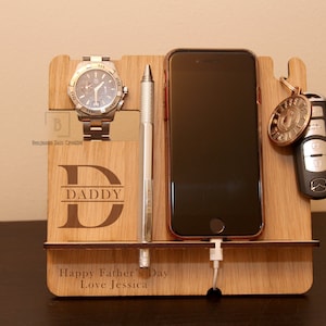 Personalised docking station, bedside table organiser, Desk tidy. dad gift for him, Teenager birthday, Wooden engraved Christmas gift
