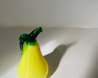 Blown Glass Bright Yellow and Green Pear