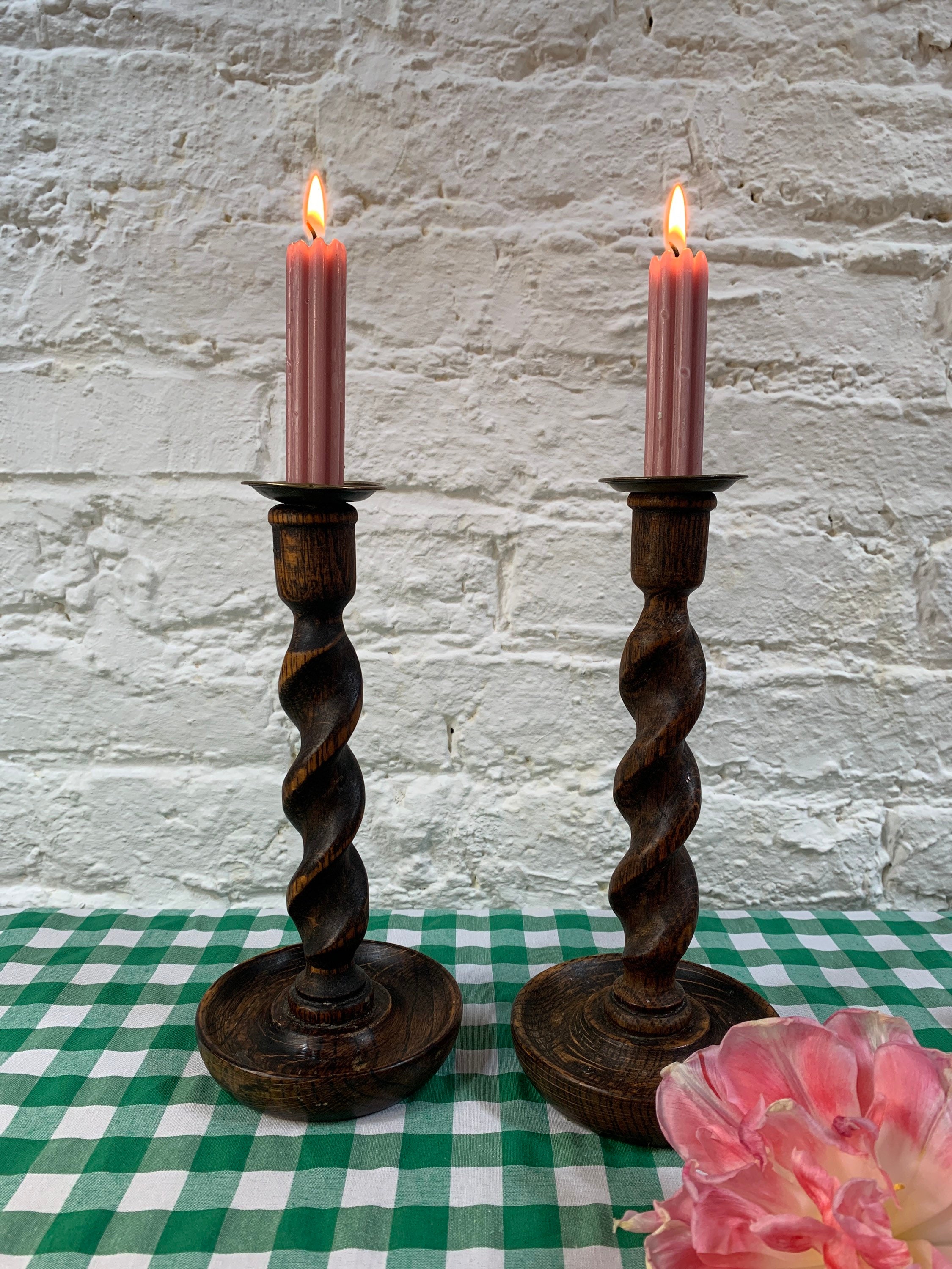 Barley Twist Wooden Candlesticks Etsy