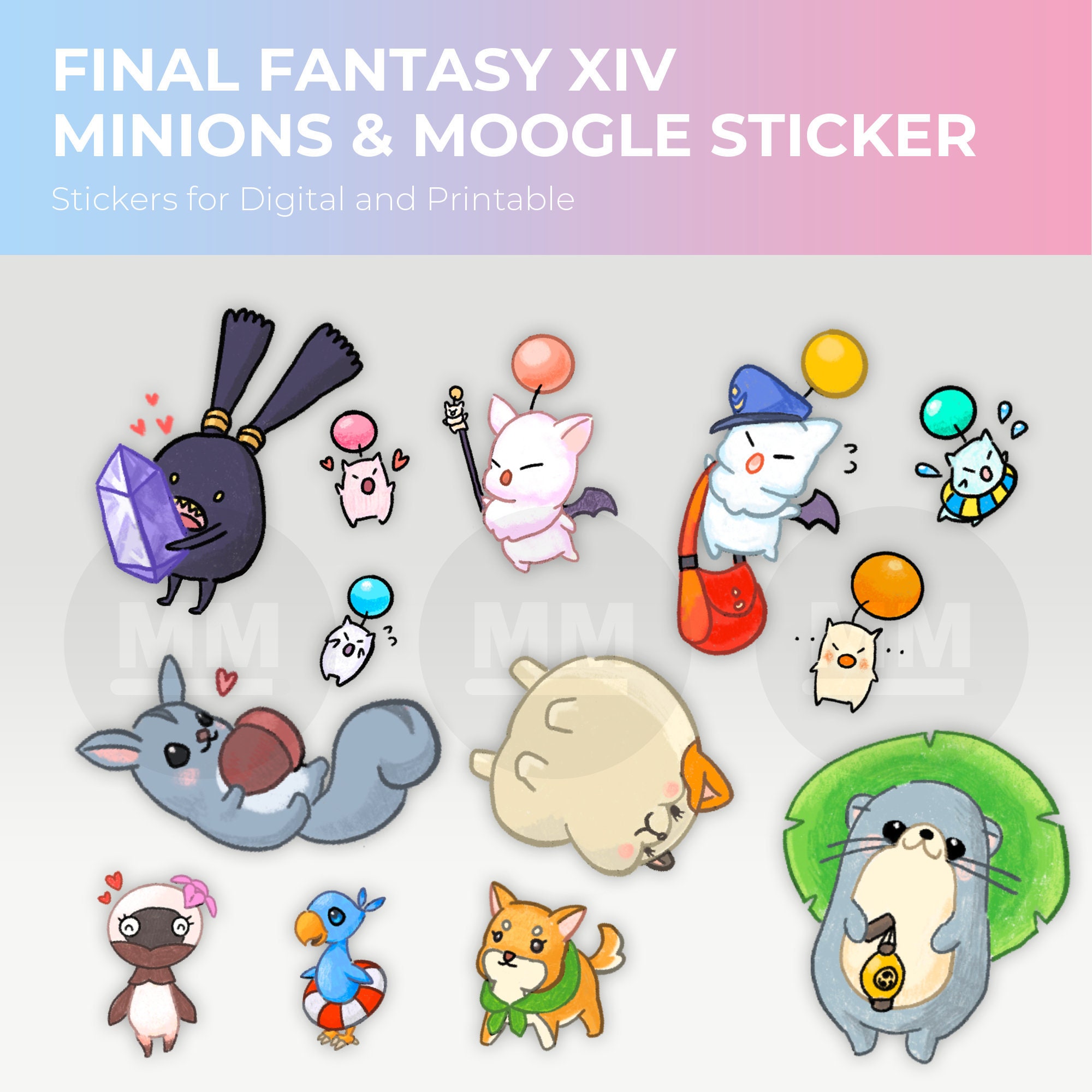 Final Fantasy XIV Minions & MOOGLES STICKER Digital Sticker Etsy