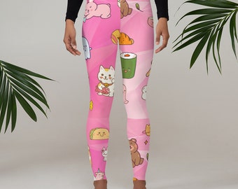 Women's Yoga Fitness Leggings - Cute Kawaii Theme Design -