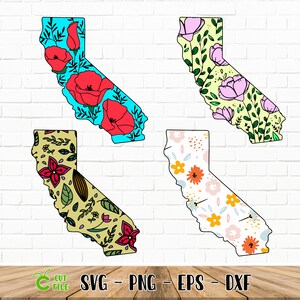 California Floral Color SVG / Floral Outline / Cricut Design / Png / Dxf / Eps / Cricut / Vector / 300 Dpi (Voir Réductions en vrac)