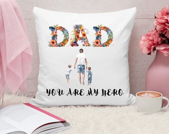 Spun Polyester Square Pillow, gift for dad, dad you are my hero, dad you are my hero, gift for dad, surprise gift, cushion for dad