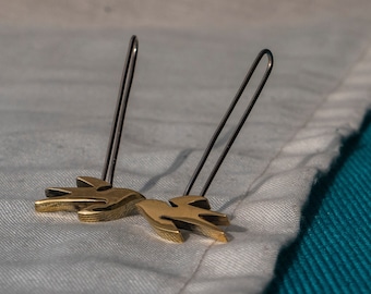 Handmade Swallow Earrings in 925 silver or yellow bronze