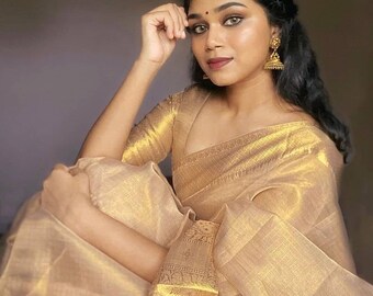 gold saree contrast blouse