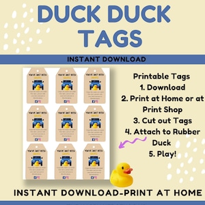 Blue vehicle | Duck Duck Tag | Instant Download | Print at home | Tag Shaped 2 x 3.5