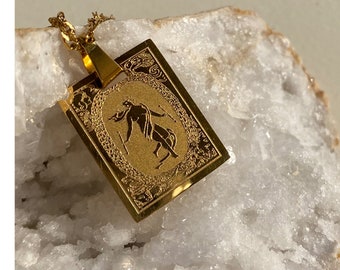 The World Tarot Necklace 18K Gold Plated / Tarot Card Necklace / Customized Initials Tarot Necklace / Tarot Pendant / Gold Plated Necklace