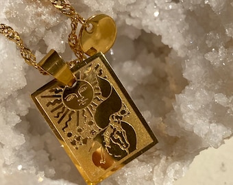 The Sun Tarot Necklace 18K Gold Plated / Tarot Card Necklace / Customized Initial Tarot Necklace /Tarot Pendant / Gold Plated Necklace / Sun