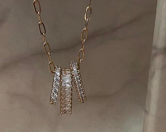 Colar de pedra Cz, pingente cúbico, colar de ouro delicado, colar de corrente, pulseira de corrente, colar banhado a ouro 18K