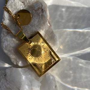 The Moon Luna Tarot Necklace 18K Gold Plated / Tarot Card Necklace / Customized Initial Tarot Necklace /Tarot Pendant /Gold Plated Necklace