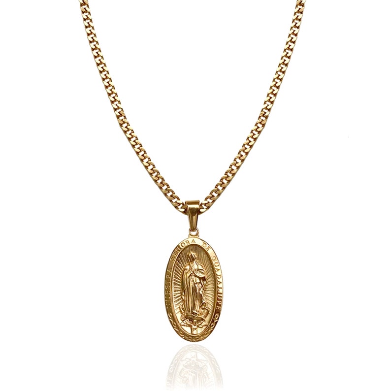 Virgin Mary 18K Gold Plated Necklace, Virgin Mary Signet Gold Ring ...