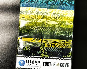 Turtle Cove Blue and Green 2 1/2 inch Precut Batik Fabric Strips (40 pieces) - Island Batik Hand-Dyed Cotton