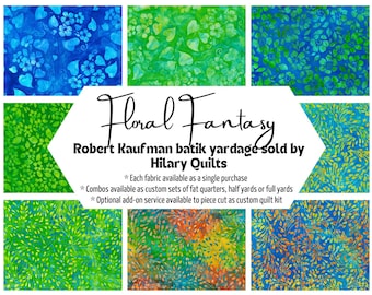 Floral Fantasy Blue and Green Batik Fabric - Robert Kaufman Hand-Dyed Cotton