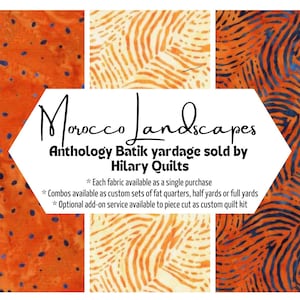 Orange batik fabric in 3 varieties of Morocco Baliscapes collection by Windham Anthology Batiks sold by the yard or half yard