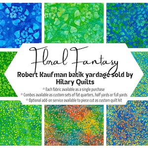 Floral Fantasy blue and green Robert Kaufman batik fabric in 8 varieties sold by the yard or half yard