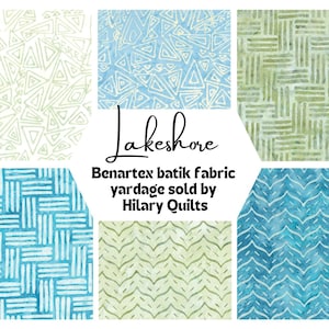 Lakeshore Geometric Azure Blue & Mint Sage Batik Fabric - Benartex Hand-Dyed Cotton