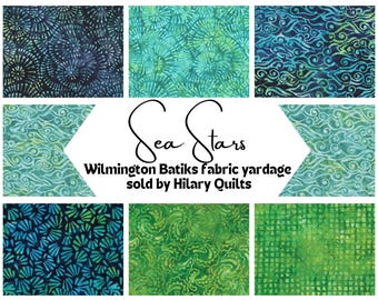 Sea Stars Ocean Waves Blue Batik Fabric - Wilmington Batiks Hand-Dyed Cotton