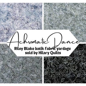 Achromatic Dance Gray and Black Floral Batik Fabric - Riley Blake Hand-Dyed Cotton