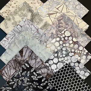 Gray Echoes in Stone Batik Fabric Fat Quarter and Half Yard sets from Robert Kaufman Artisan Batik collection (package of 12)