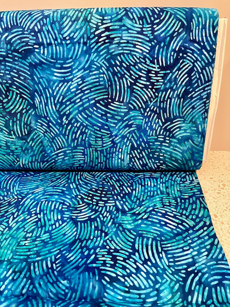 Dashes Water Pattern Aloha Sunset Aqua Blue Waves Batik Fabric - Robert Kaufman Hand-dyed ...